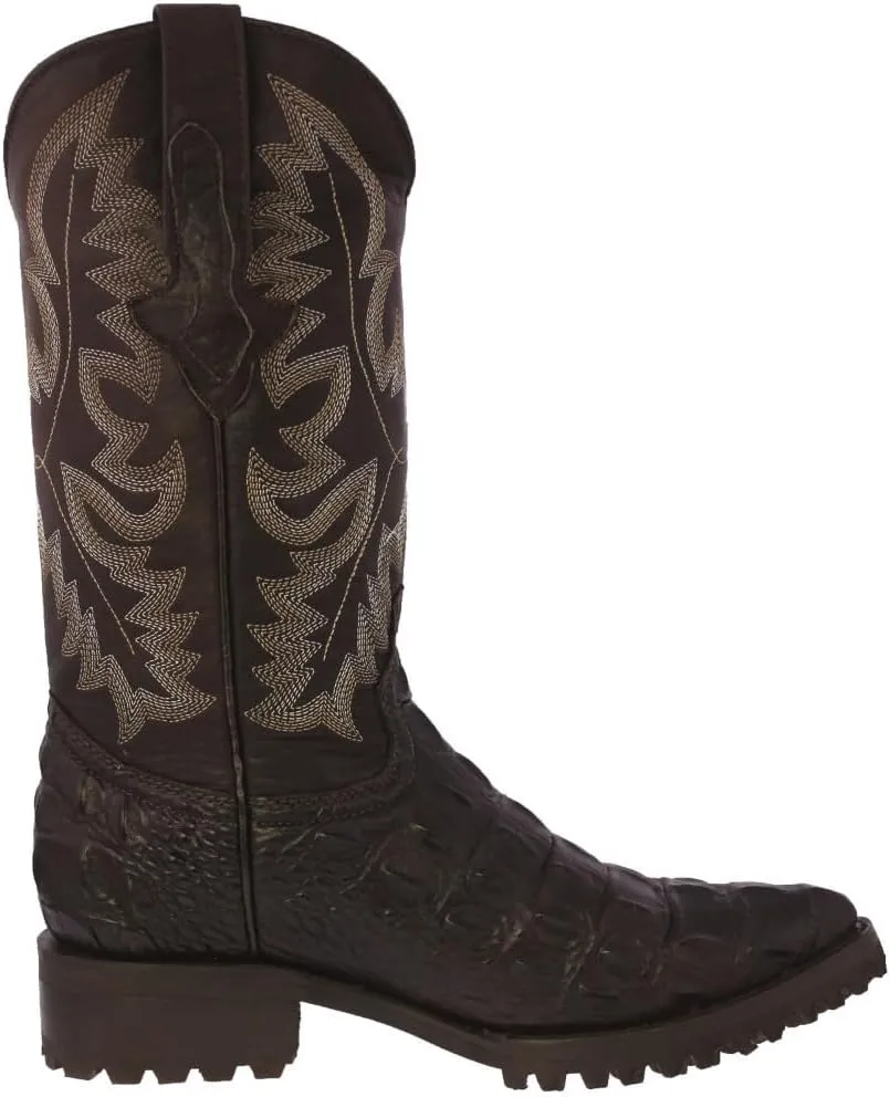 Mens Brown Leather Motorcycle Boots Crocodile Back Cut Print J Toe