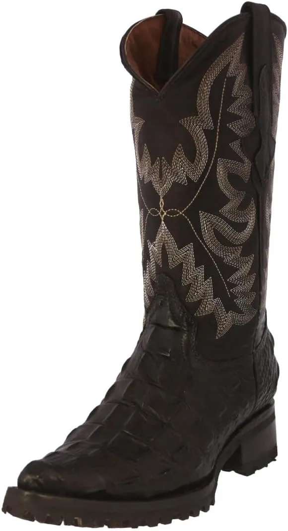 Mens Brown Leather Motorcycle Boots Crocodile Back Cut Print J Toe