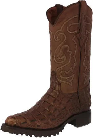 Mens Brown Leather Motorcycle Boots Crocodile Back Cut Print J Toe