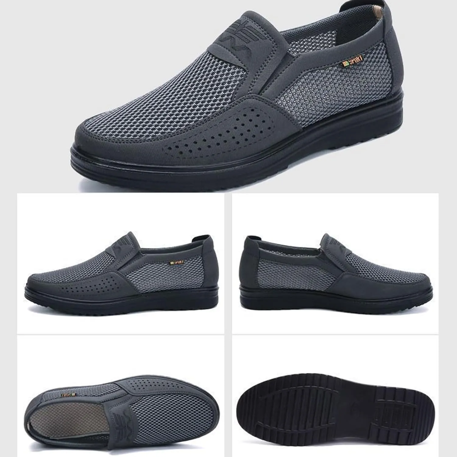 Men's Casual Slip-on Loafers Boat Shoes Lightweight Comfortable Wide Width Soft Sole Walking Shoes Mesh Dad Hiking Shoes Soft Sneakers
