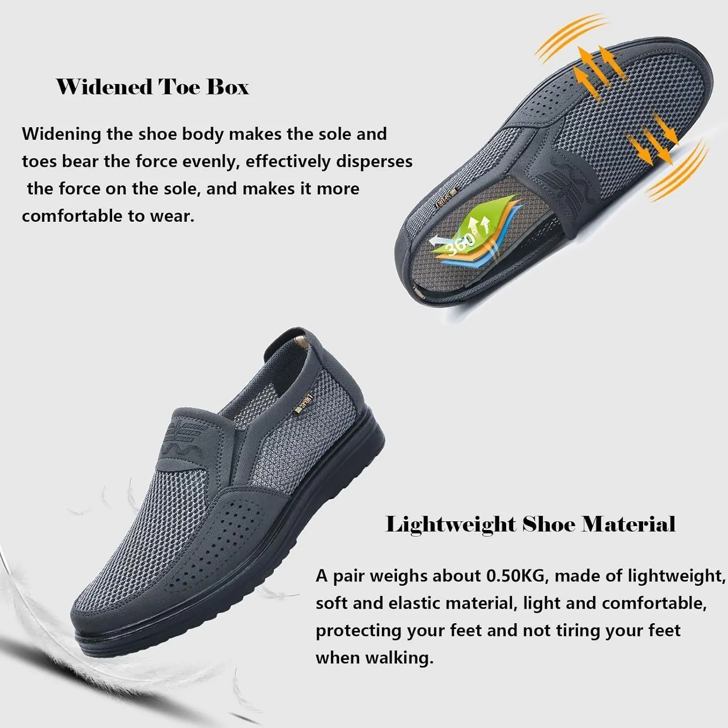 Men's Casual Slip-on Loafers Boat Shoes Lightweight Comfortable Wide Width Soft Sole Walking Shoes Mesh Dad Hiking Shoes Soft Sneakers