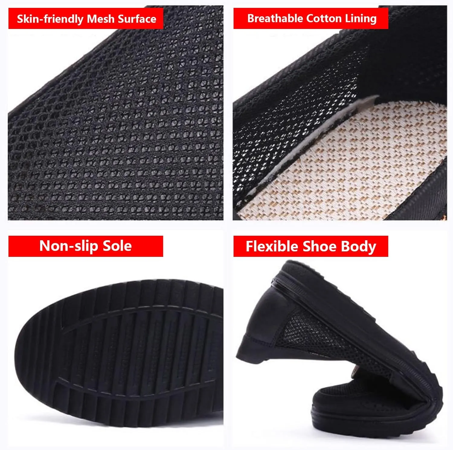 Men's Casual Slip-on Loafers Boat Shoes Lightweight Comfortable Wide Width Soft Sole Walking Shoes Mesh Dad Hiking Shoes Soft Sneakers