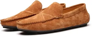 Men's Classic Moccasin Soft Comfort Suede Loafers British Minimalist Flat Driving Slip On Shoes Yellow 9 Men US 10.24''Heel to Toe