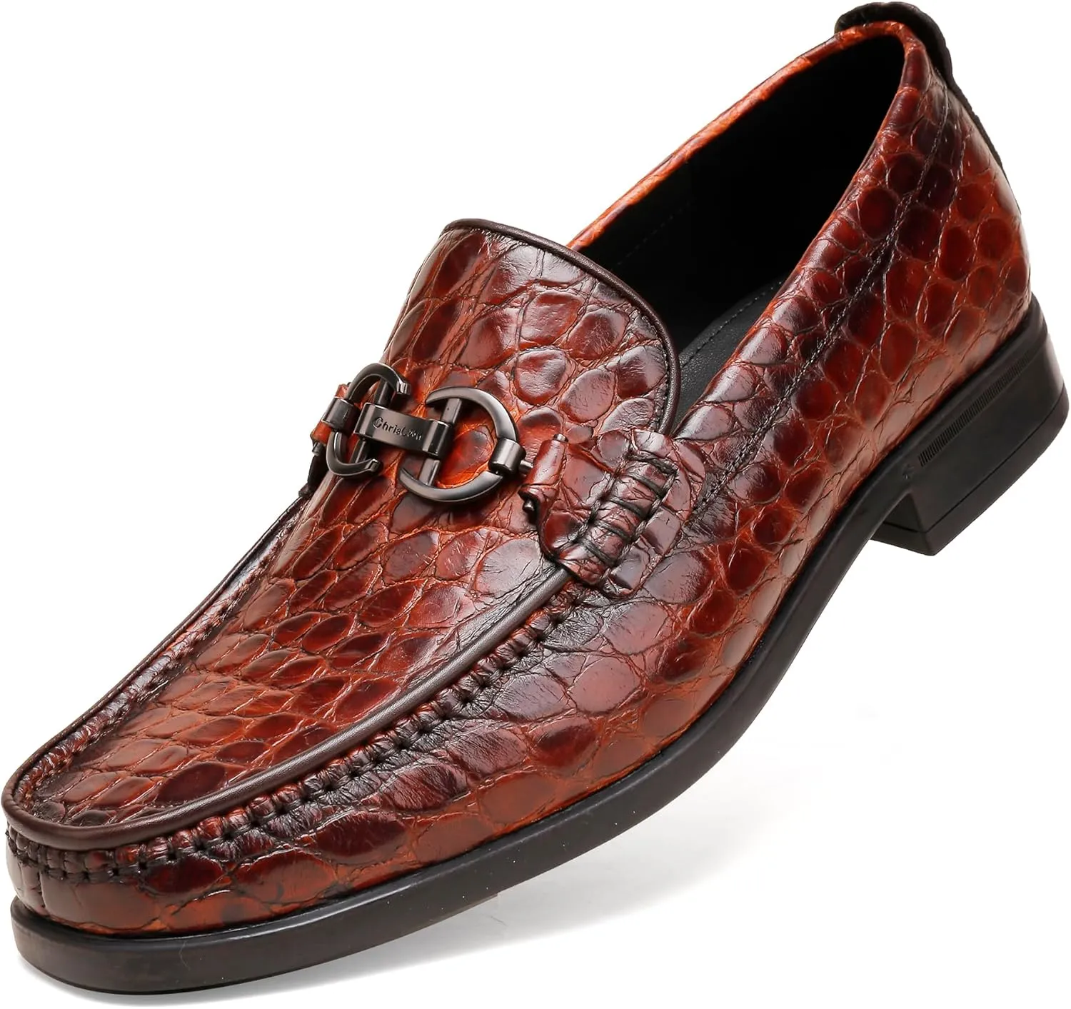 Men's Crocodile Printed Leather Dress Shoes Casual Loafer Slip on for Men