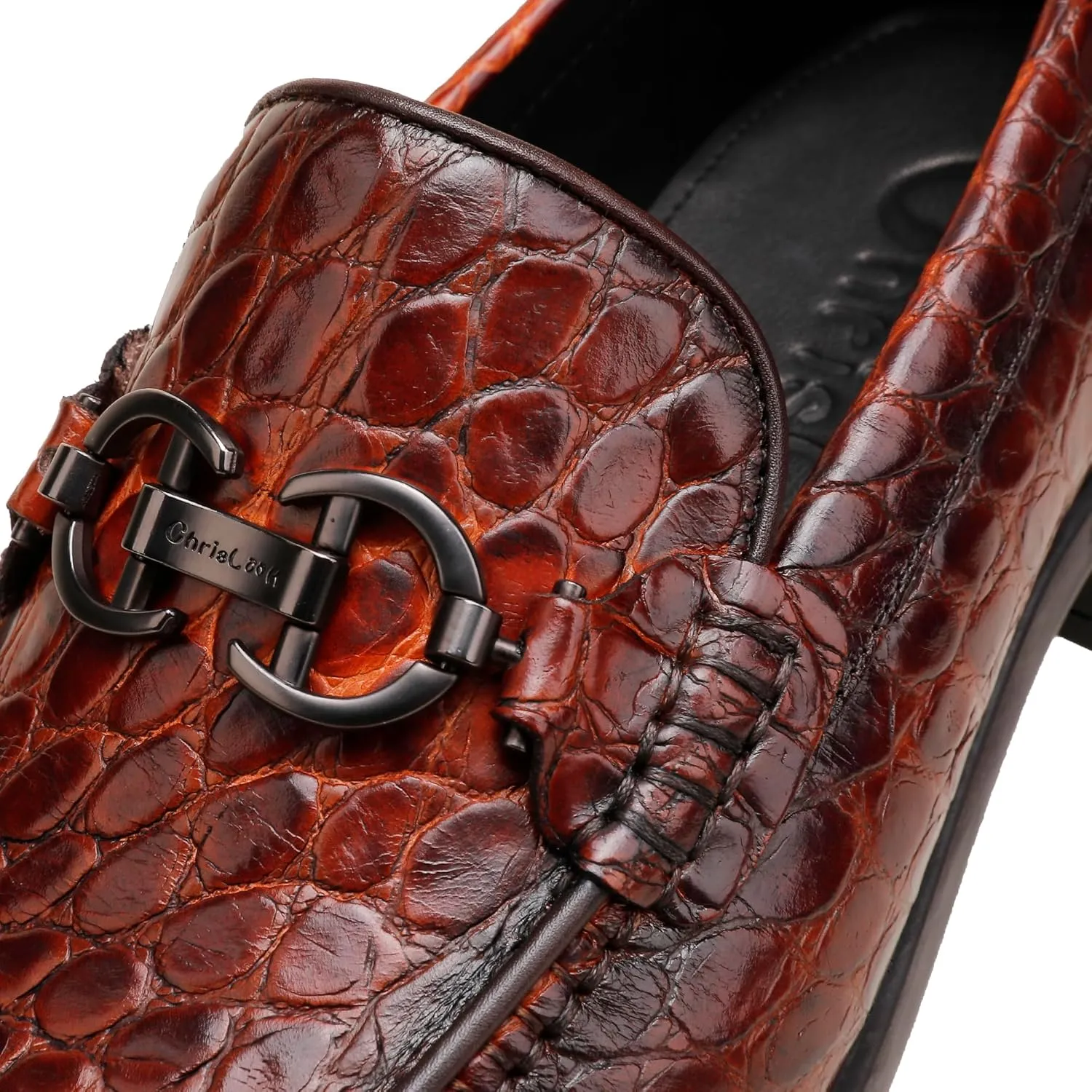 Men's Crocodile Printed Leather Dress Shoes Casual Loafer Slip on for Men