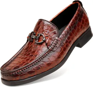 Men's Crocodile Printed Leather Dress Shoes Casual Loafer Slip on for Men