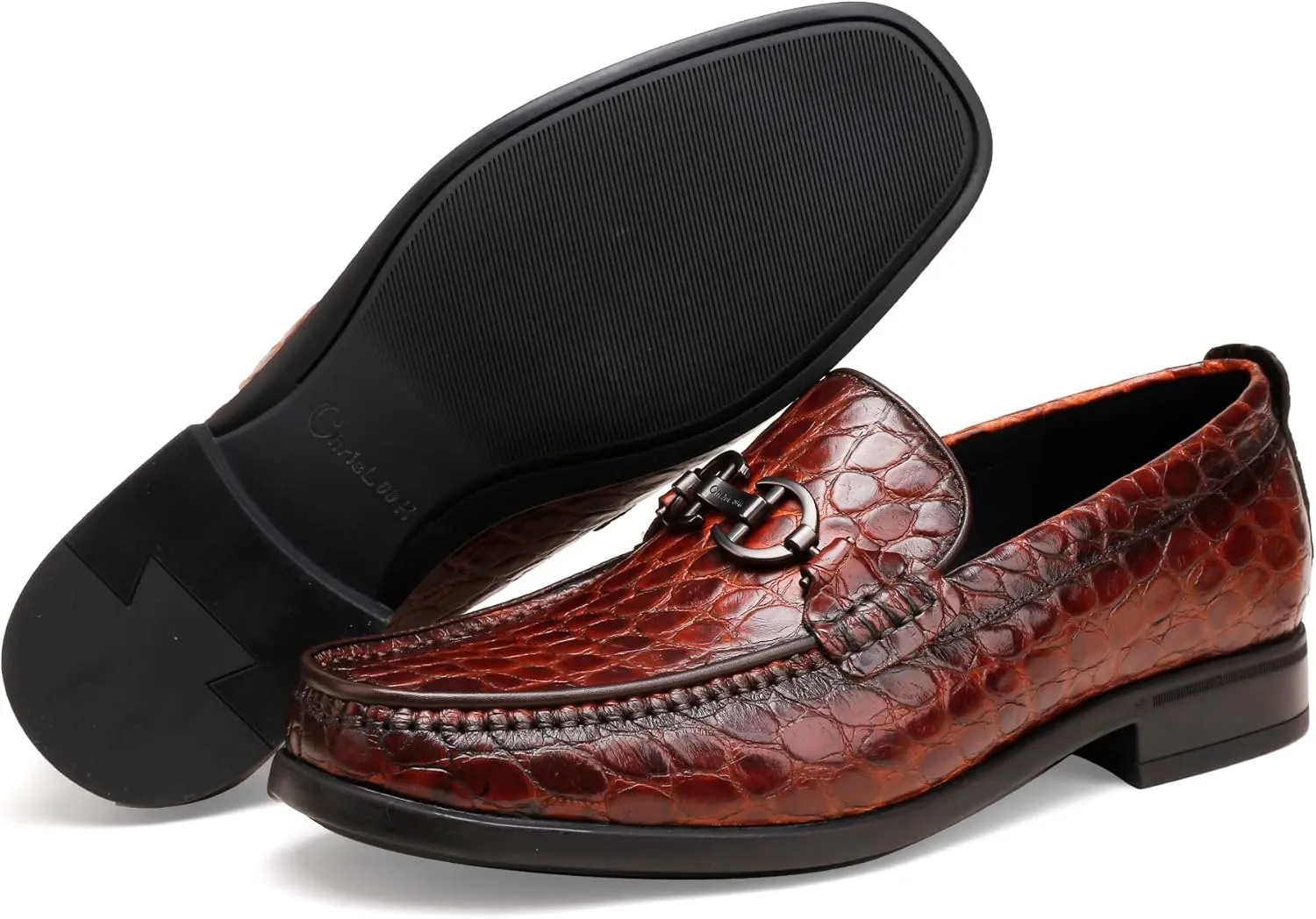 Men's Crocodile Printed Leather Dress Shoes Casual Loafer Slip on for Men