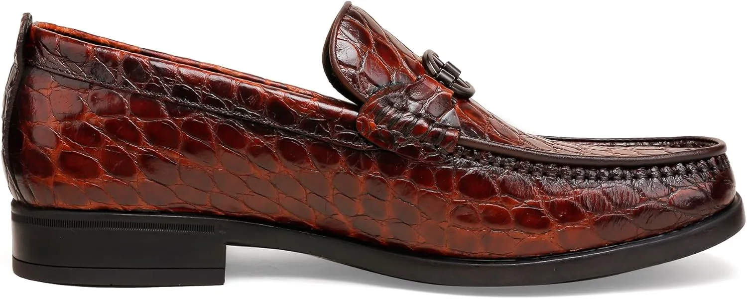 Men's Crocodile Printed Leather Dress Shoes Casual Loafer Slip on for Men