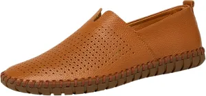 Men's Genuine Leather Loafer Flats Slip-On Soft Handmade Sole Summer Hollowed Casual Driving Shoes