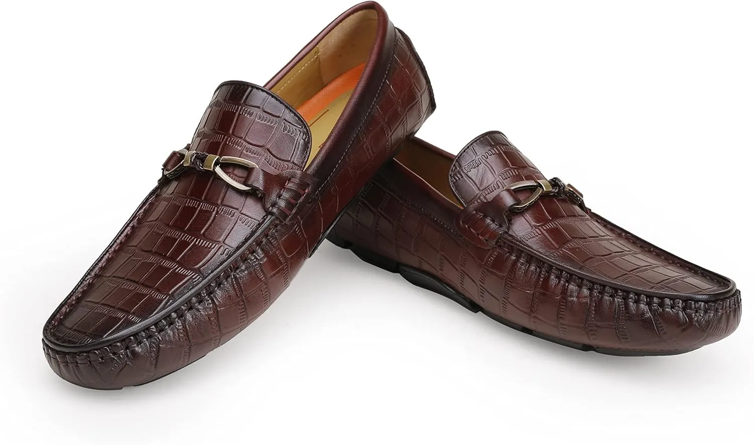 Men's Genuine Leather Loafers Crocodile Printed Slip On Soft Driving Dress Shoes