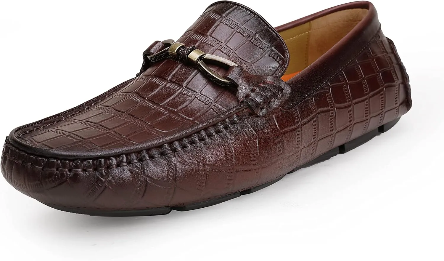 Men's Genuine Leather Loafers Crocodile Printed Slip On Soft Driving Dress Shoes