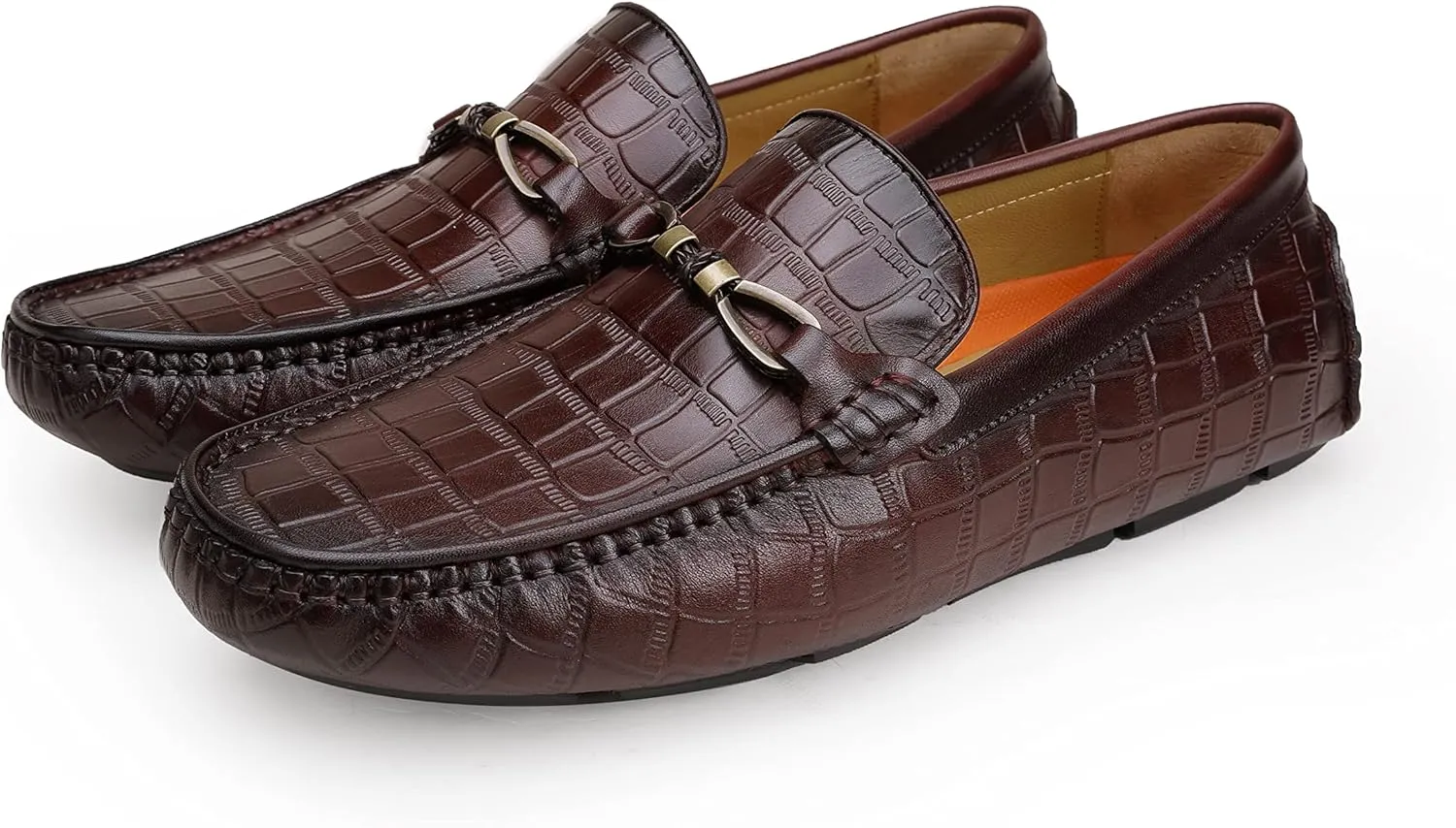Men's Genuine Leather Loafers Crocodile Printed Slip On Soft Driving Dress Shoes