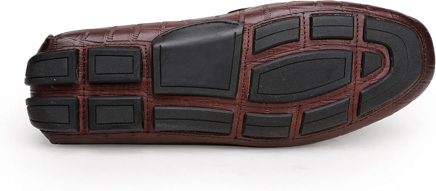 Men's Genuine Leather Loafers Crocodile Printed Slip On Soft Driving Dress Shoes