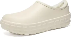 Men's Leather Slip-On Platform Chef Work Shoes Comfort Fully Fur Lined Waterproof Non Slip Soft Bottom Chef Muller Shoes for Caring Kitchen Garden Nurse Shoes