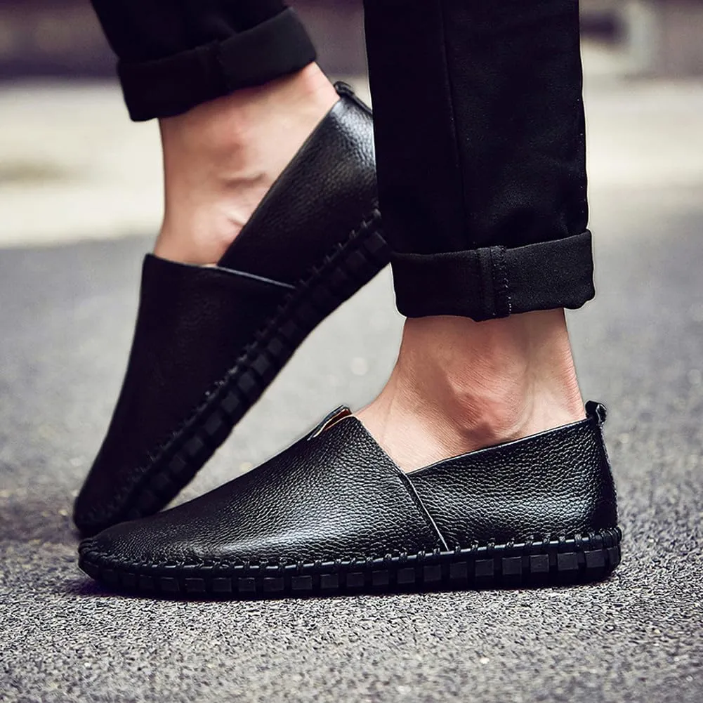 Men's Lightweight Casual Genuine Leather Slip On Penny Loafer Flats Soft Driving Walking Shoes