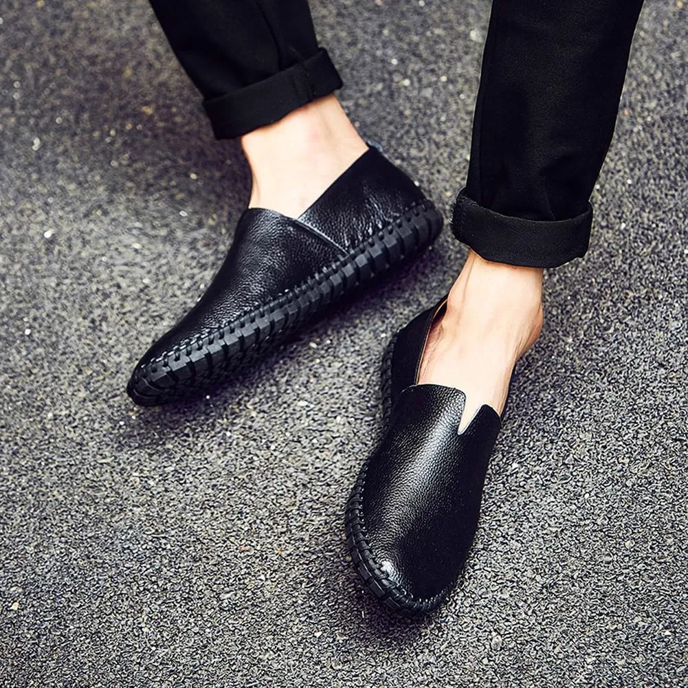 Men's Lightweight Casual Genuine Leather Slip On Penny Loafer Flats Soft Driving Walking Shoes