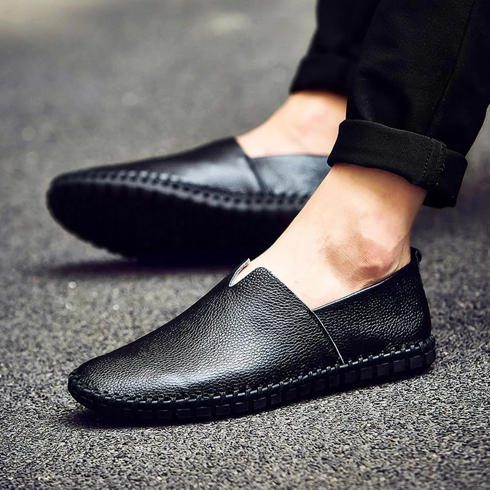 Men's Lightweight Casual Genuine Leather Slip On Penny Loafer Flats Soft Driving Walking Shoes