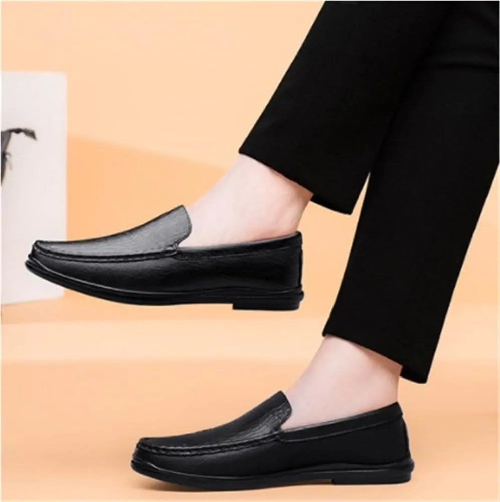 Mens Loafers Round Toe Genuine Leather Crocodile Print Loafer Shoes Flexible Resistant Flat Heel Prom Slip On