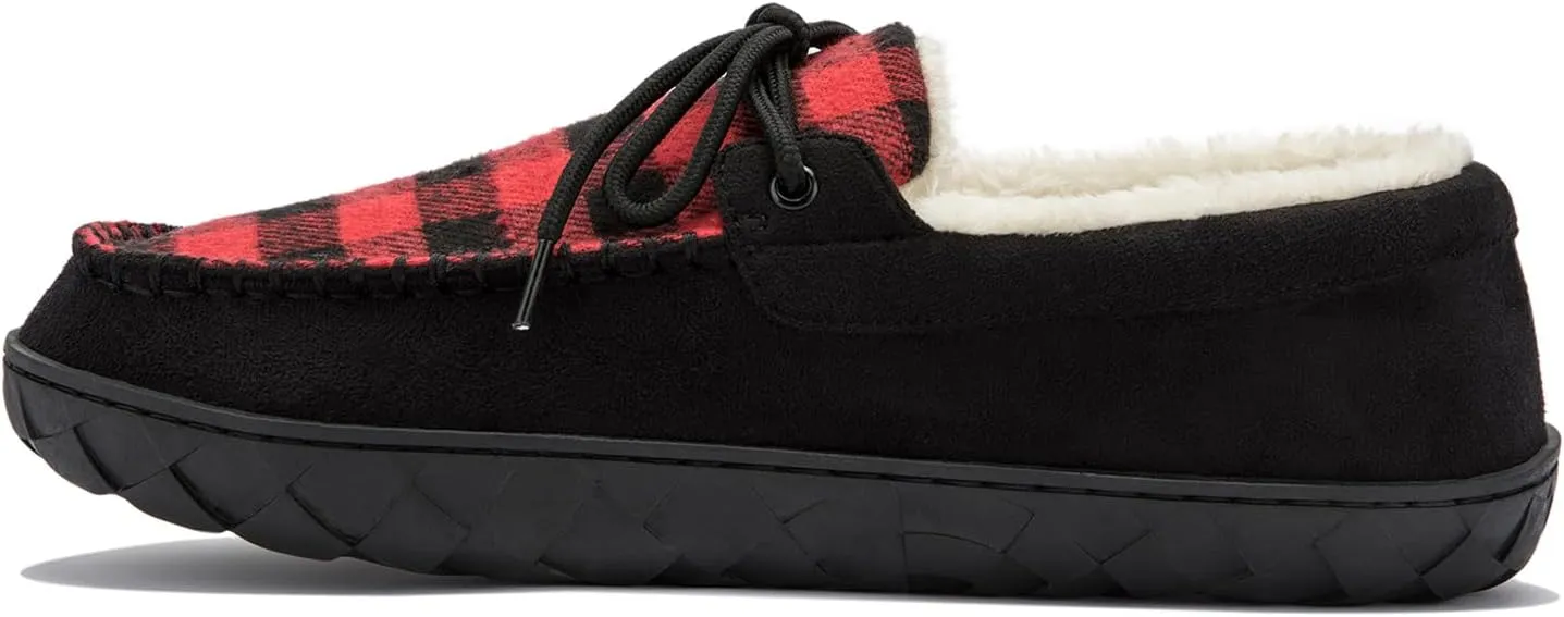 Men's Moccasin Slippers Warm Memory Foam Soft Plush Lined Slip on Indoor Outdoor House Shoes
