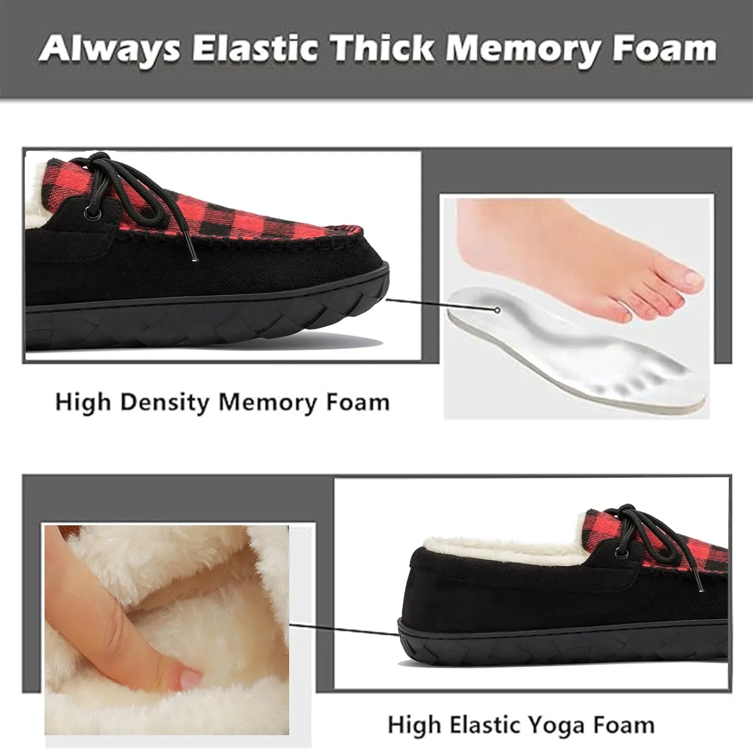Men's Moccasin Slippers Warm Memory Foam Soft Plush Lined Slip on Indoor Outdoor House Shoes