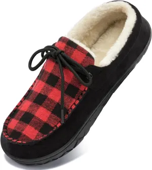 Men's Moccasin Slippers Warm Memory Foam Soft Plush Lined Slip on Indoor Outdoor House Shoes