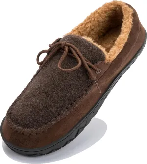 Men's Moccasin Slippers Warm Memory Foam Soft Plush Lined Slip on Indoor Outdoor House Shoes