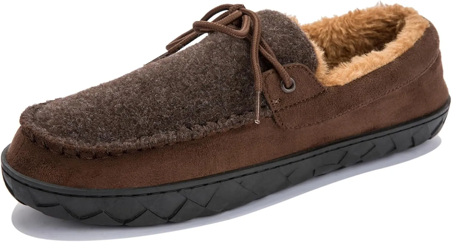 Men's Moccasin Slippers Warm Memory Foam Soft Plush Lined Slip on Indoor Outdoor House Shoes