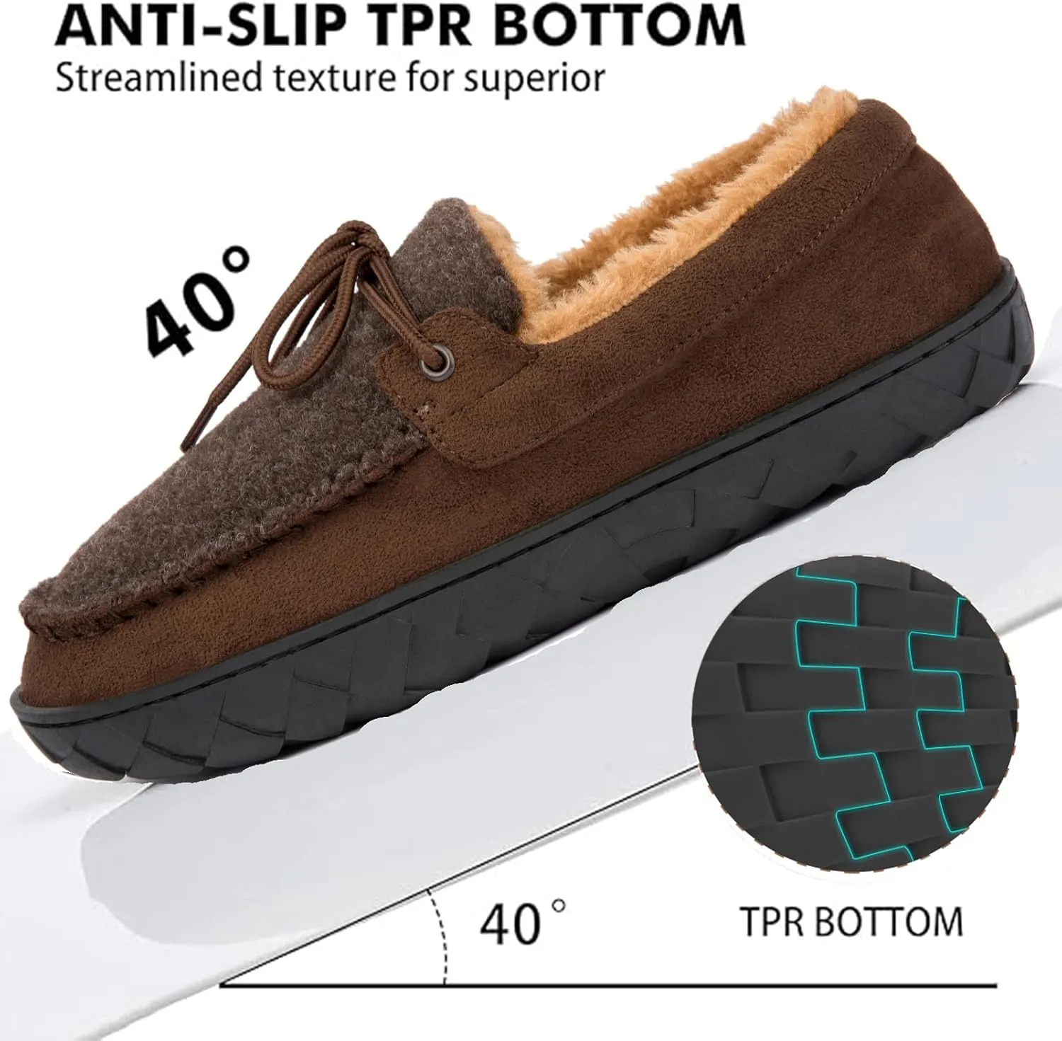 Men's Moccasin Slippers Warm Memory Foam Soft Plush Lined Slip on Indoor Outdoor House Shoes