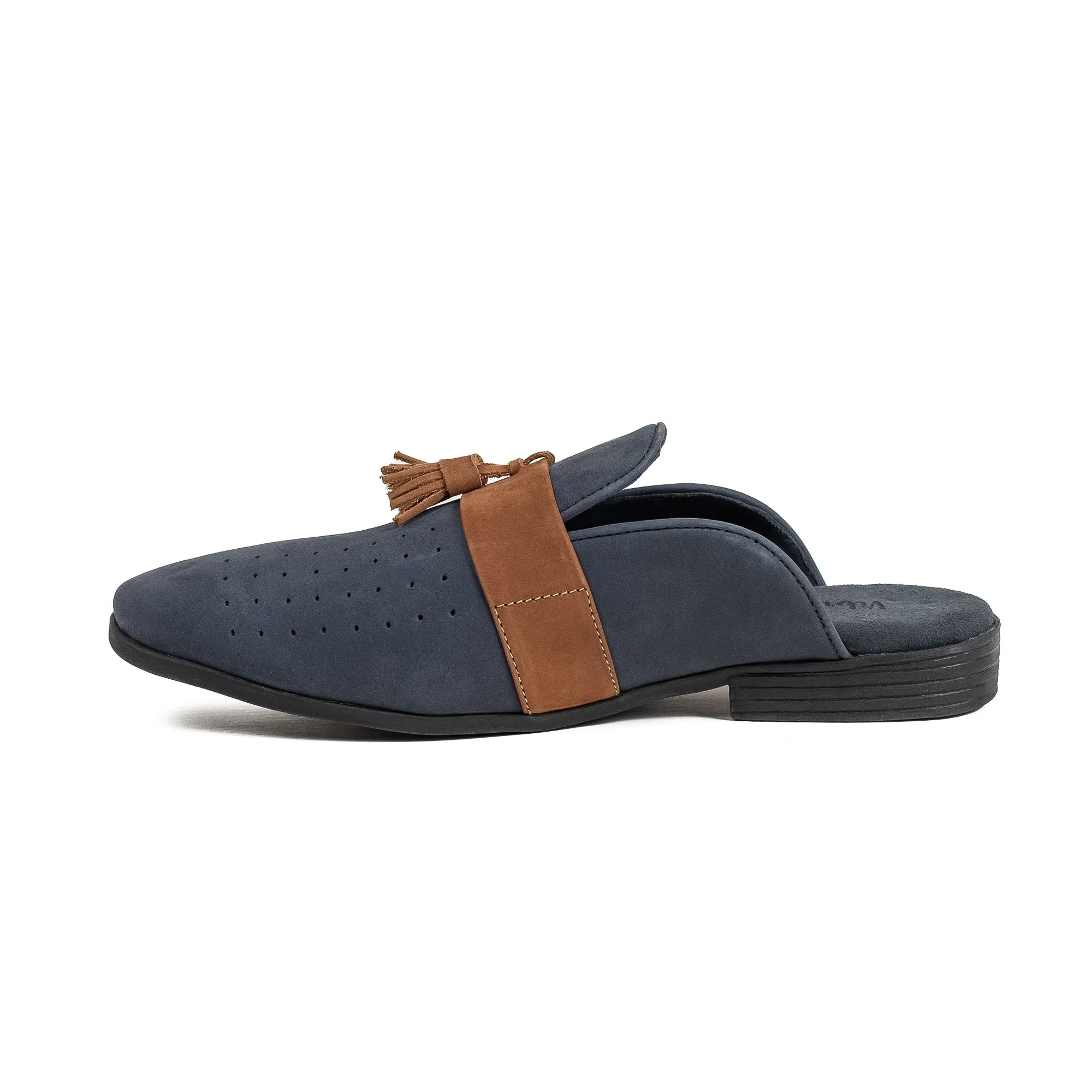 Men's Navy Nubuck Leather Slip-On Half Shoes | Vibrant® Stylish Comfort with TPR Outsole