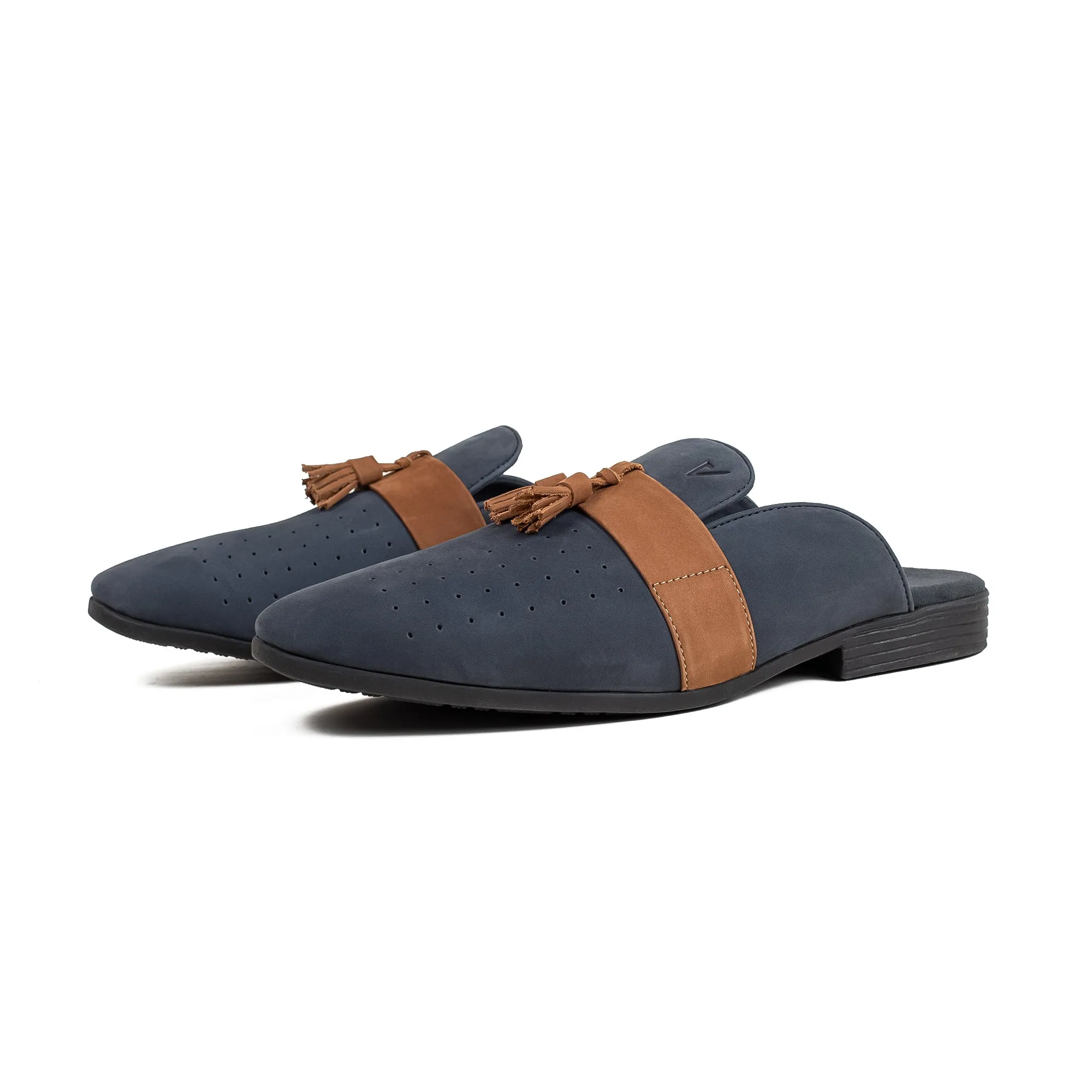 Men's Navy Nubuck Leather Slip-On Half Shoes | Vibrant® Stylish Comfort with TPR Outsole