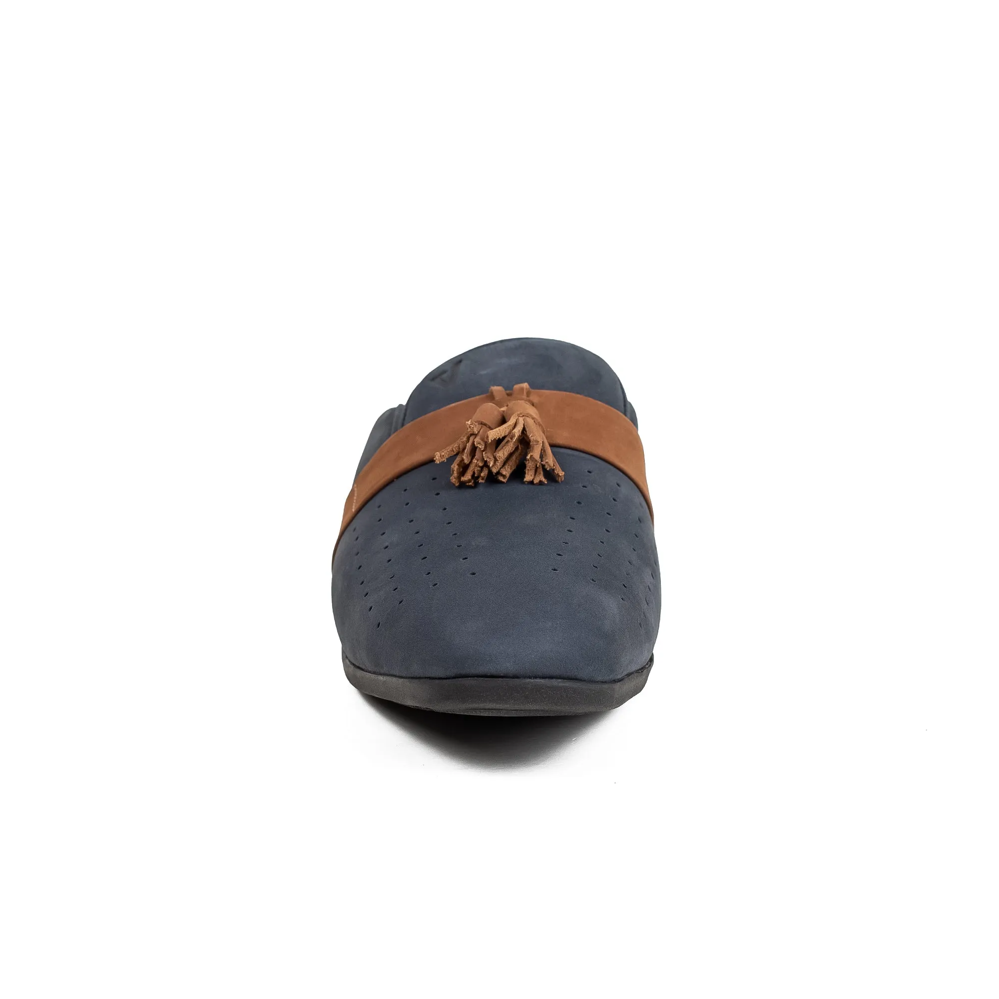 Men's Navy Nubuck Leather Slip-On Half Shoes | Vibrant® Stylish Comfort with TPR Outsole