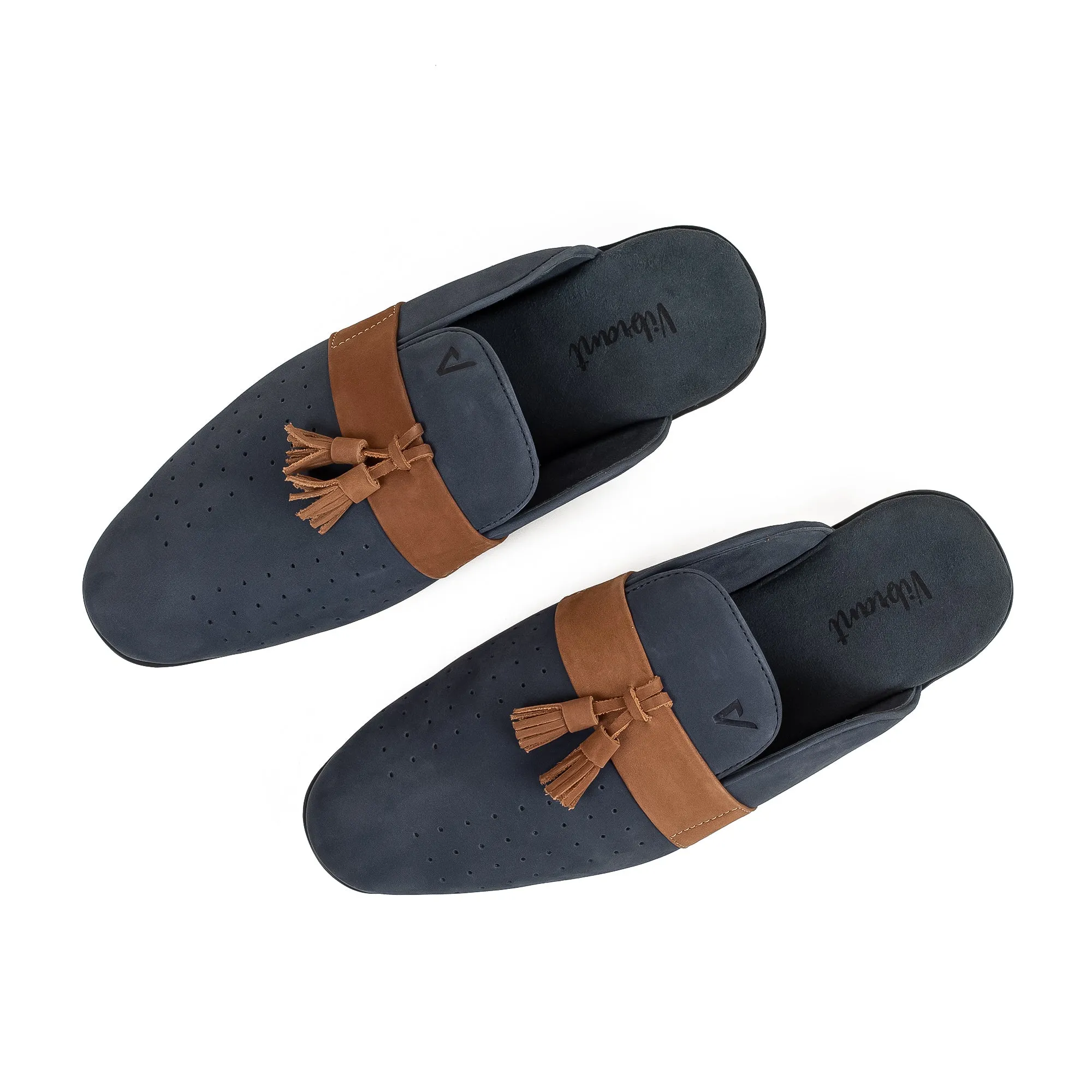 Men's Navy Nubuck Leather Slip-On Half Shoes | Vibrant® Stylish Comfort with TPR Outsole