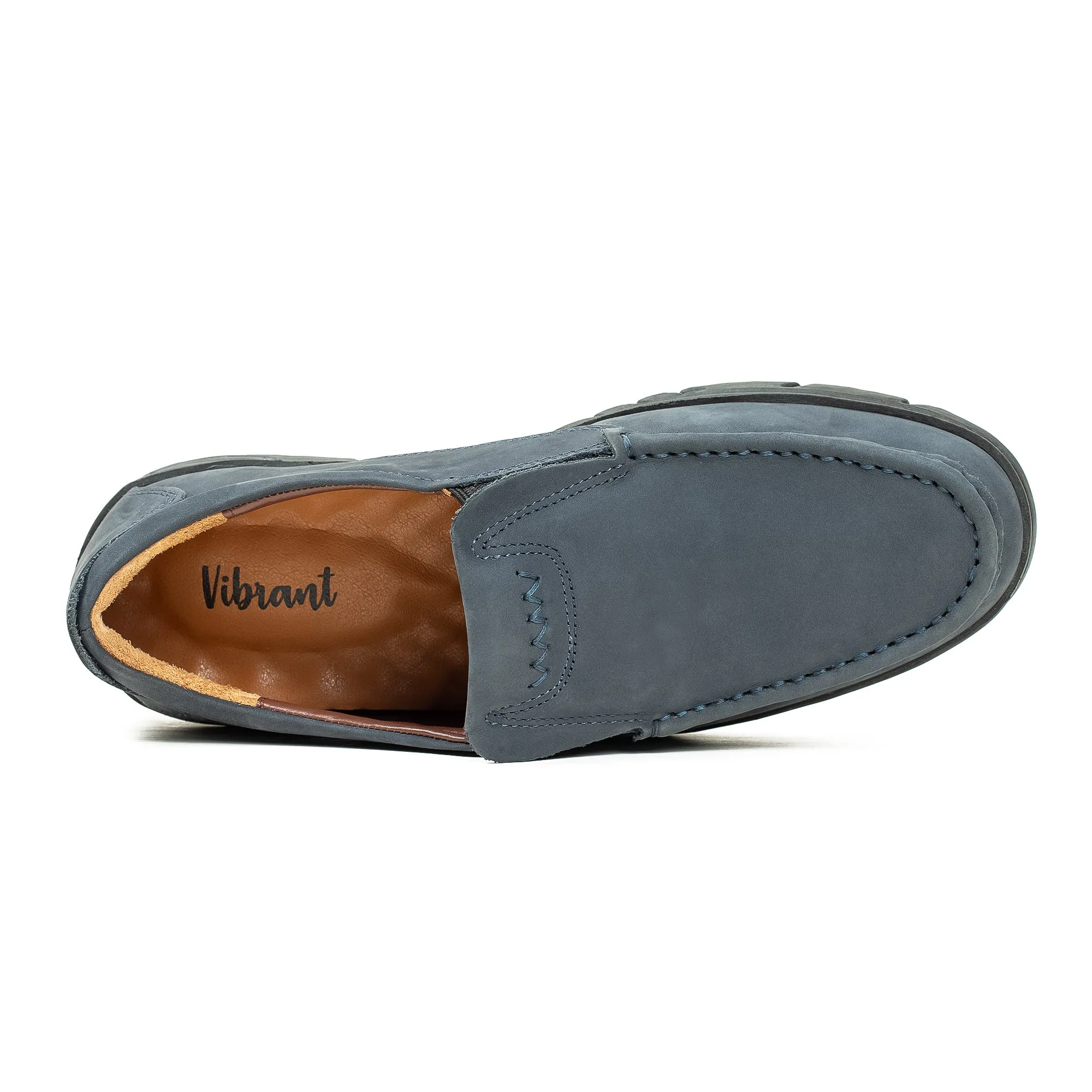 Men's Navy Nubuck Leather Slip-On Shoes | Vibrant® Comfort with TPR Outsole and Cushioned Insole