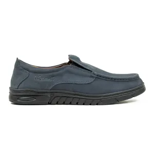 Men's Navy Nubuck Leather Slip-On Shoes | Vibrant® Comfort with TPR Outsole and Cushioned Insole