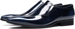Men's Patent Leather Slip-On Loafers | Pointed Toe Penny Dress Shoes for Wedding & Business | Shining Casual Loafers with Cushioned Comfort Sole