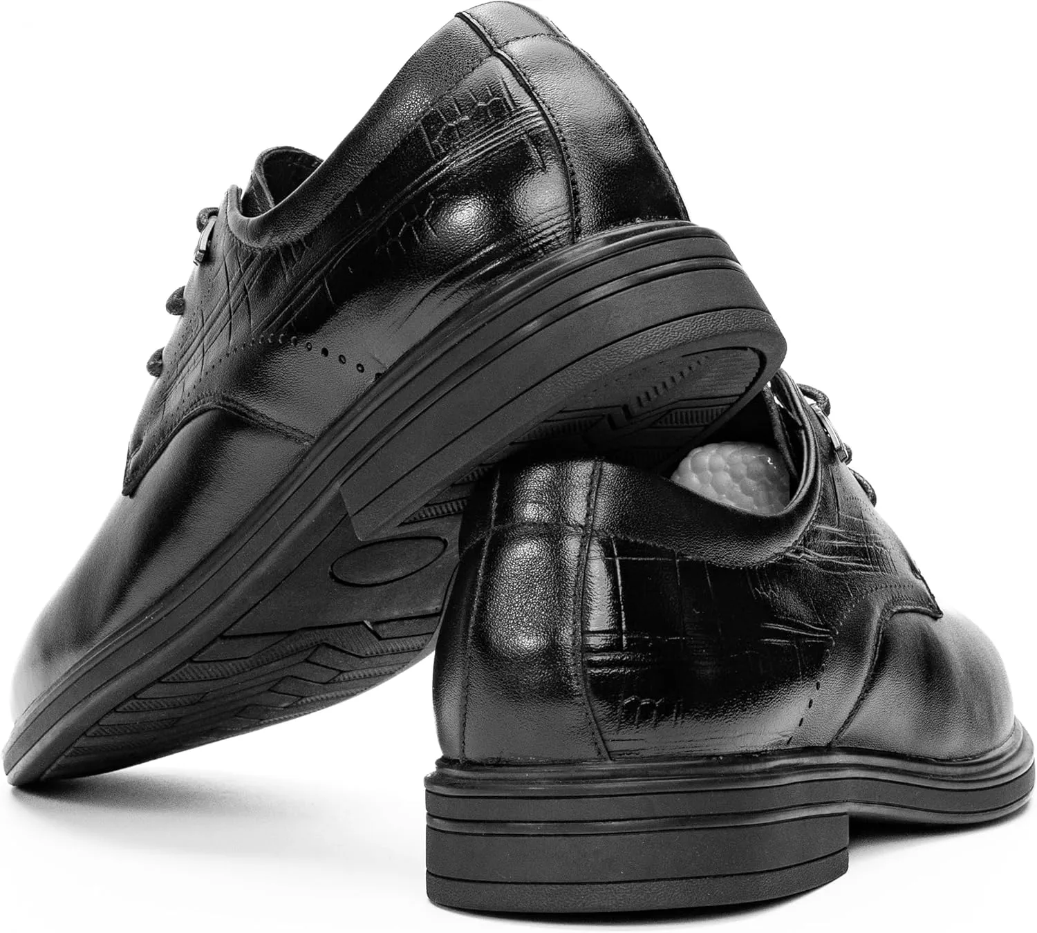 Men's PU Leather Business Dress Shoes – Sleek Black Lace-Up Formal Shoes with Crocodile Pattern Heel and Metal Accent – Comfortable Office Wear