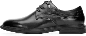 Men's PU Leather Business Dress Shoes – Sleek Black Lace-Up Formal Shoes with Crocodile Pattern Heel and Metal Accent – Comfortable Office Wear