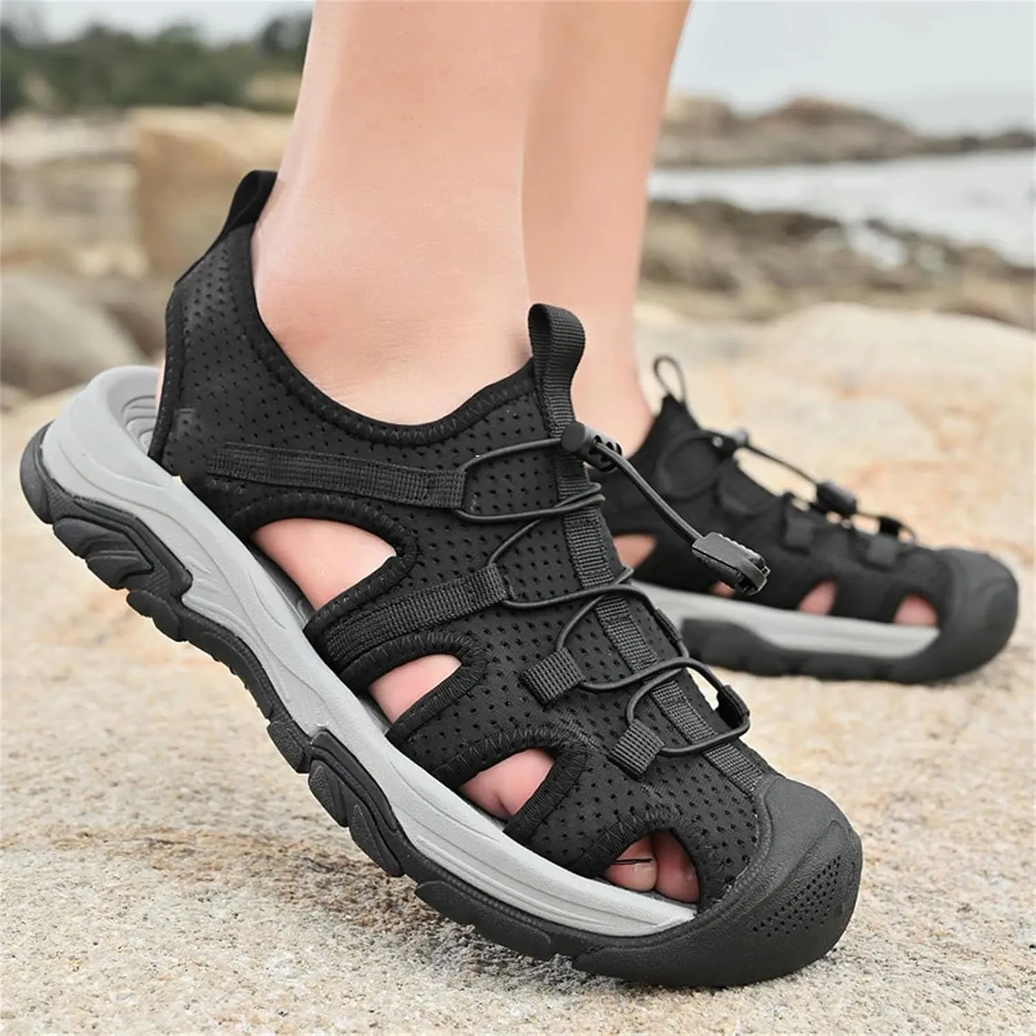Men's Quick-Dry Hiking Sandals - Non-Slip Outdoor Beach Slippers with Cushioned
