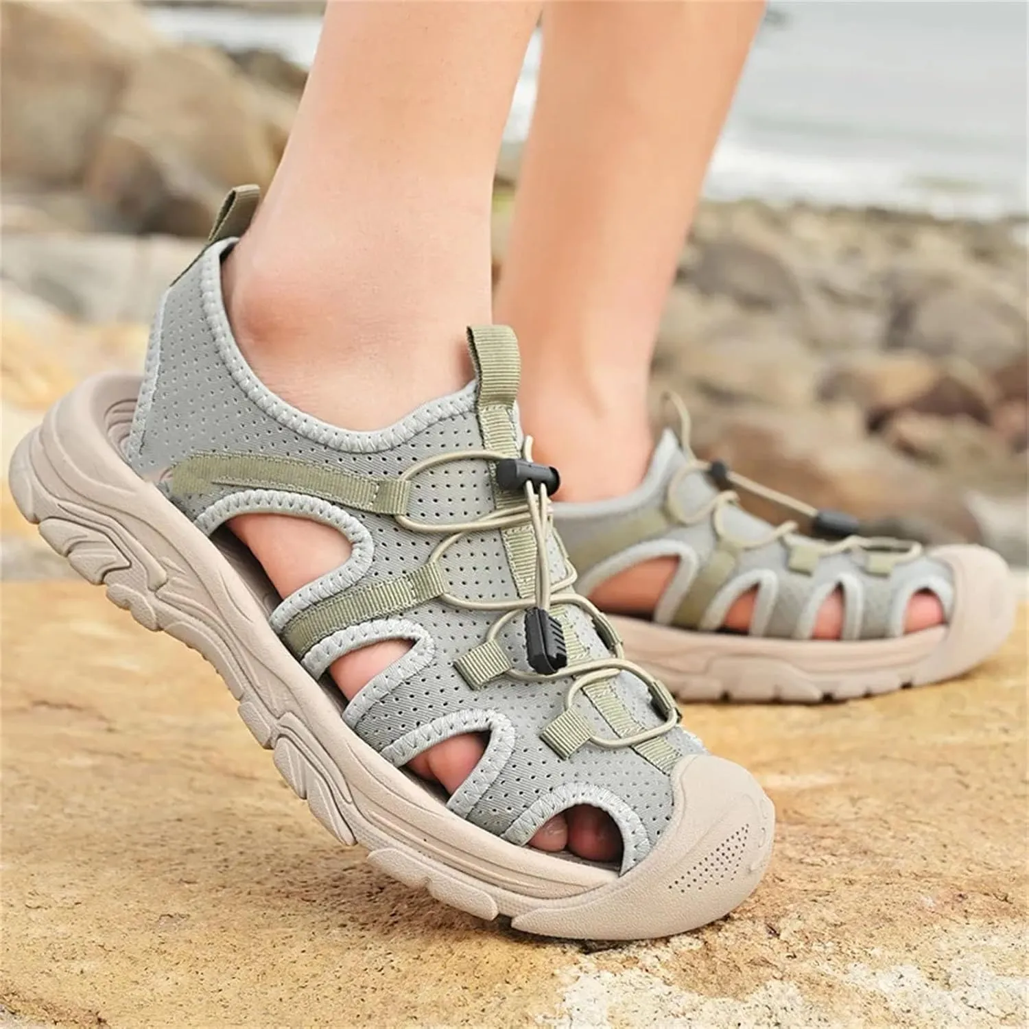 Men's Quick-Dry Hiking Sandals - Non-Slip Outdoor Beach Slippers with Cushioned