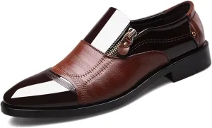 Men's Stitching Leather Lace-Up Dress Shoes Slip On Pointed Toe Derbys Soft Slip On Waterproof Comfy Non Slip Casual Oxfords for Man