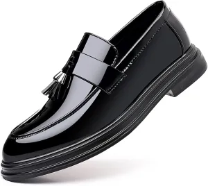 Men's Tassels Patent Leather Penny Loafers Fashion Formal Business Casual Slip On Dress Shoes for Mens