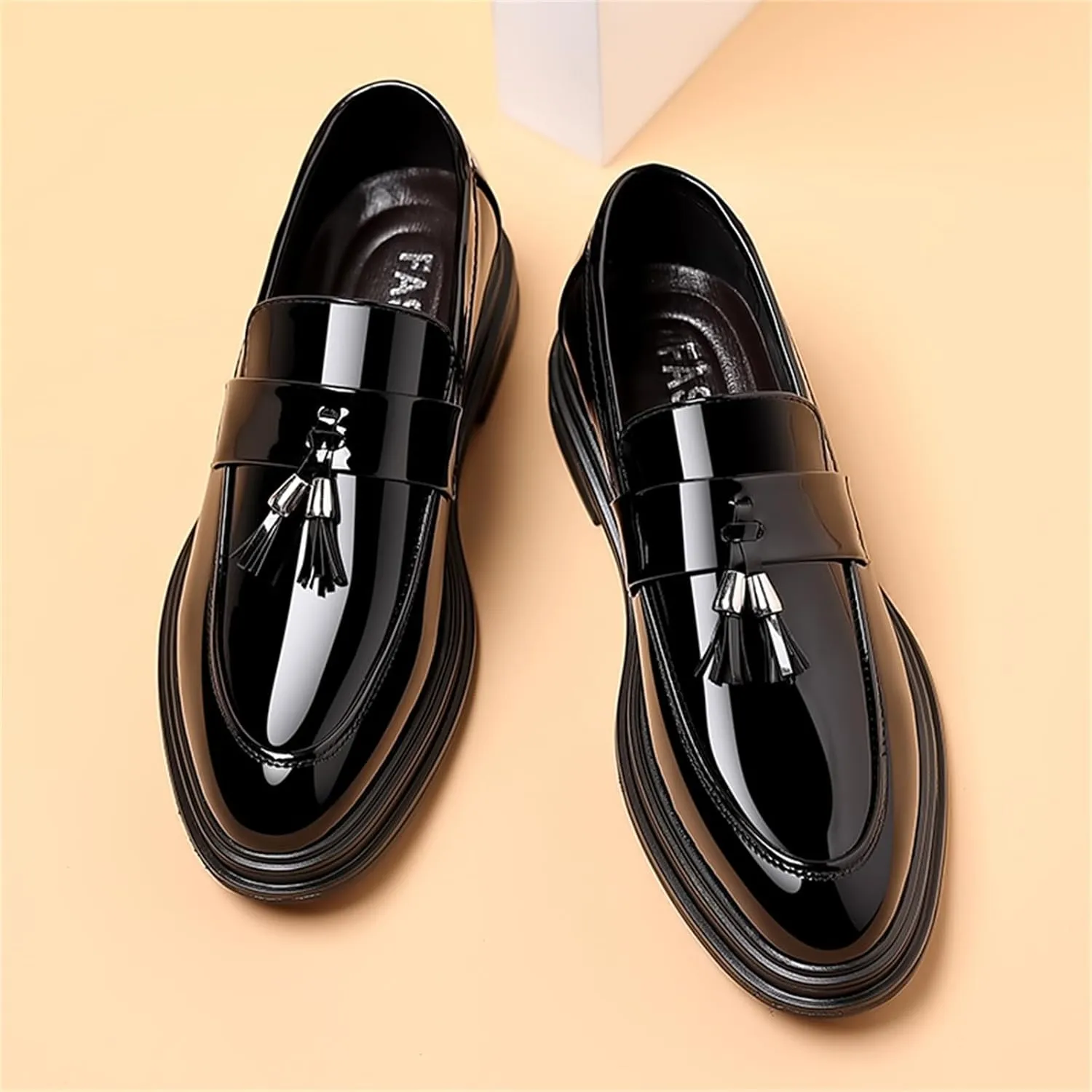 Men's Tassels Patent Leather Penny Loafers Fashion Formal Business Casual Slip On Dress Shoes for Mens