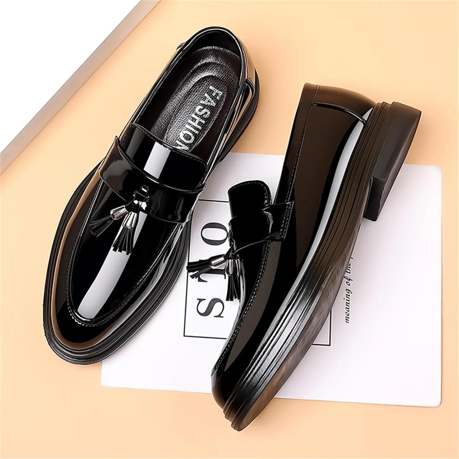 Men's Tassels Patent Leather Penny Loafers Fashion Formal Business Casual Slip On Dress Shoes for Mens