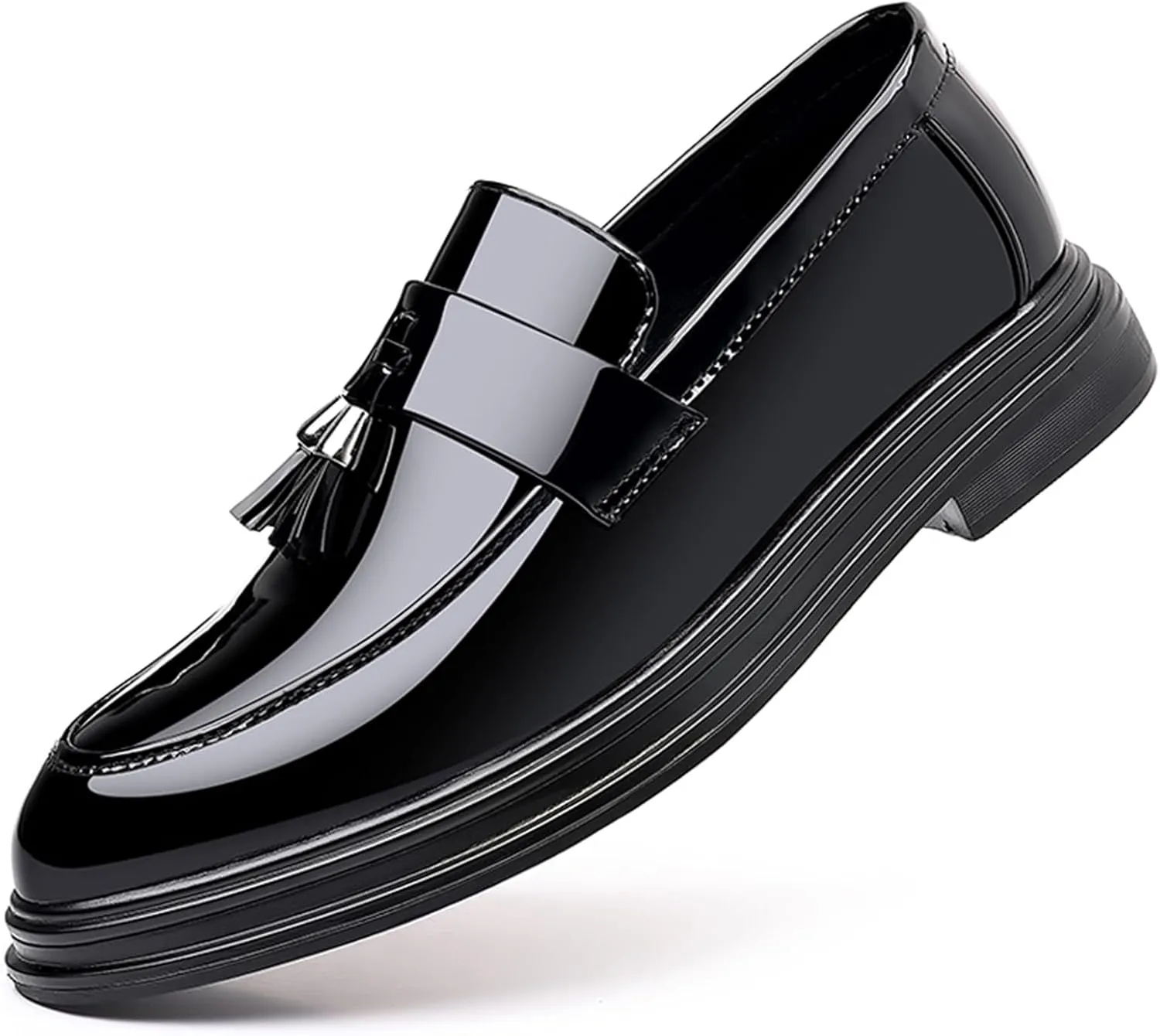 Men's Tassels Patent Leather Penny Loafers Fashion Formal Business Casual Slip On Dress Shoes for Mens