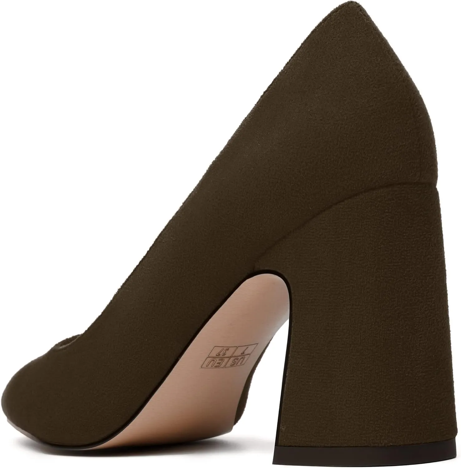 MERRORI Women's High Chunky Heels Block Suede Pointed Toe Office Slip On Dress Heel Pumps Shoes 3.3 Inch
