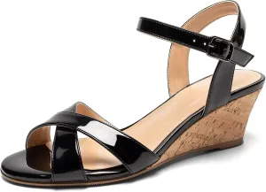 Mettesally Women's Classic Wedge Heel Sandals Ankle Strap Open Toe Slingback Summer Party Casual Shoes