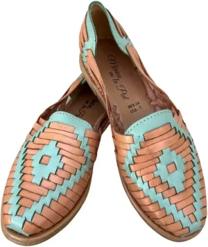 Mexico en la Piel Women's Huarache Sandals - Genuine Leather, Handcrafted Slip-On Flats with Two-Tone Interwoven Design, Lightweight, Comfortable