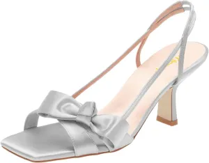 Milooey shoes Women Elegant Square Open Toe Bowknot Heeled Sandals Strappy Slingback Kitten Heels Slip On Wedding Dress Party Shoes Size 4-16 Us