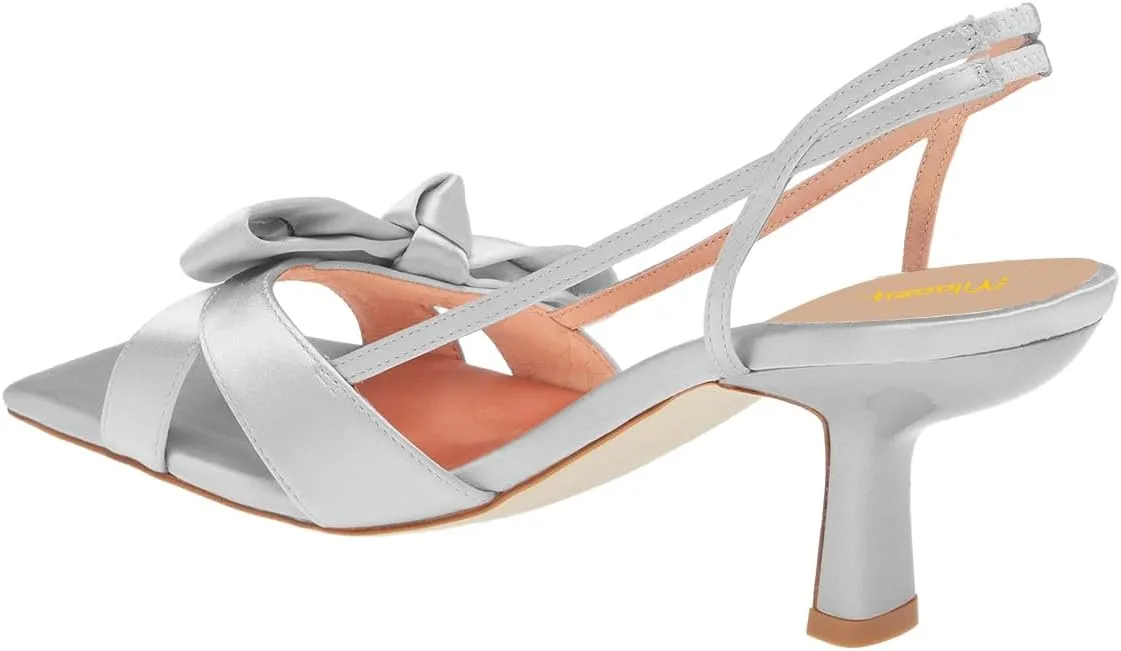 Milooey shoes Women Elegant Square Open Toe Bowknot Heeled Sandals Strappy Slingback Kitten Heels Slip On Wedding Dress Party Shoes Size 4-16 Us