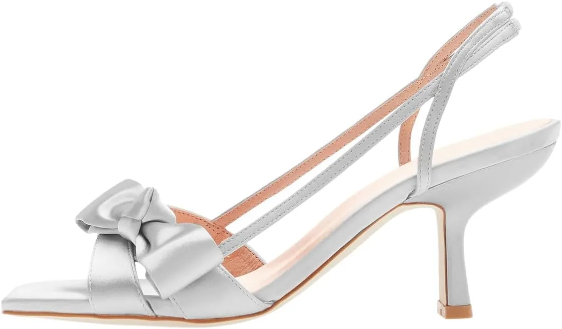 Milooey shoes Women Elegant Square Open Toe Bowknot Heeled Sandals Strappy Slingback Kitten Heels Slip On Wedding Dress Party Shoes Size 4-16 Us
